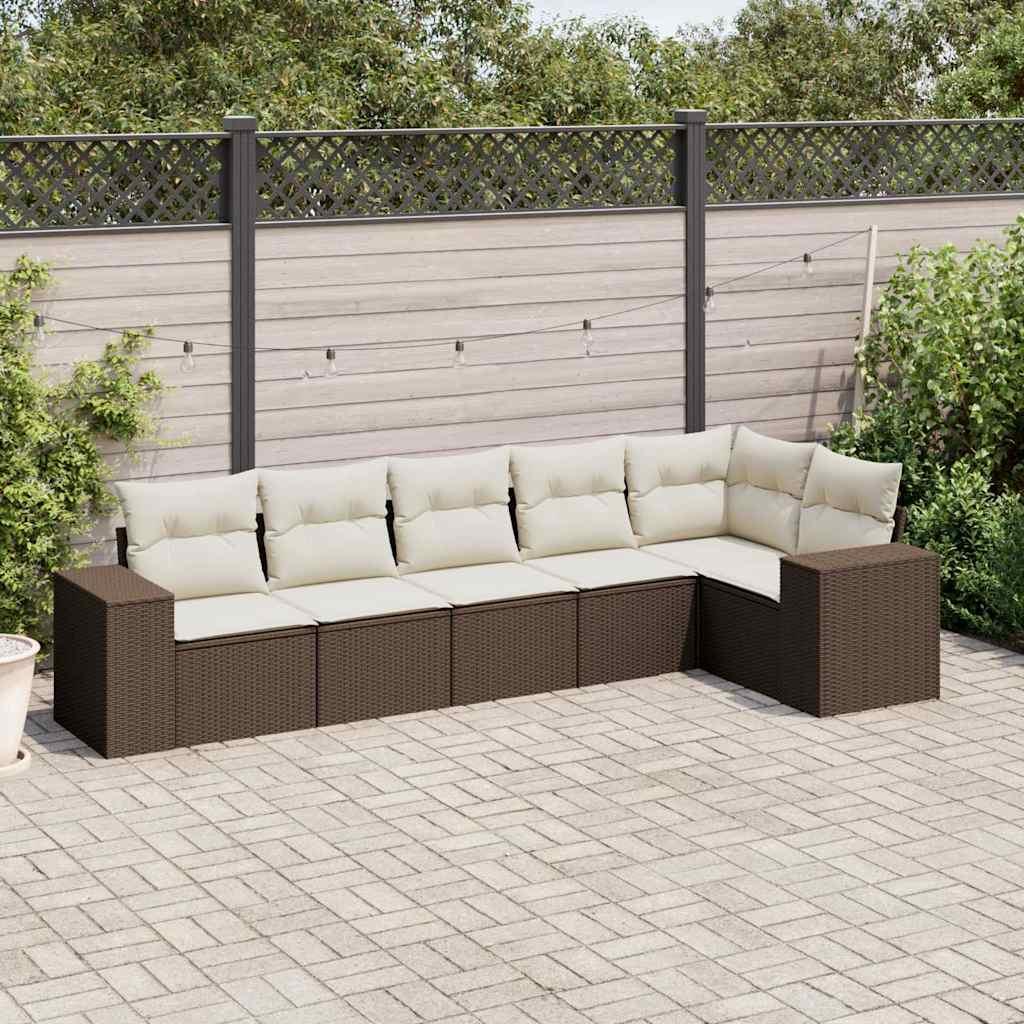 Sofasæt til haven 6 dele med hynder polyrattan brun billede