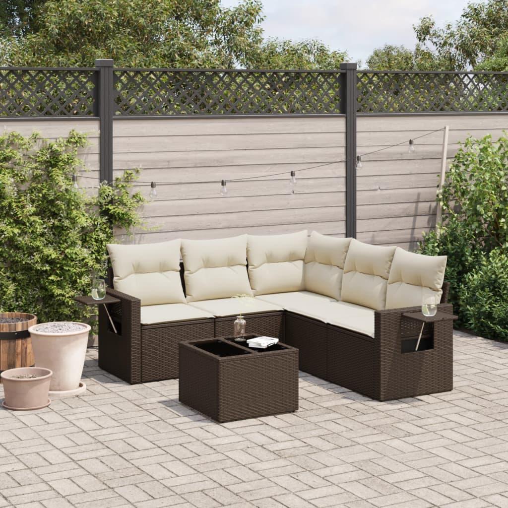 Sofasæt til haven 6 dele med hynder polyrattan brun billede