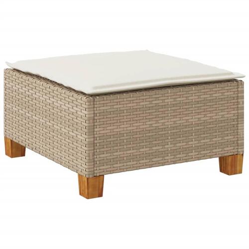 Haveskammel med hynde 63,5x56x32 cm polyrattan beige