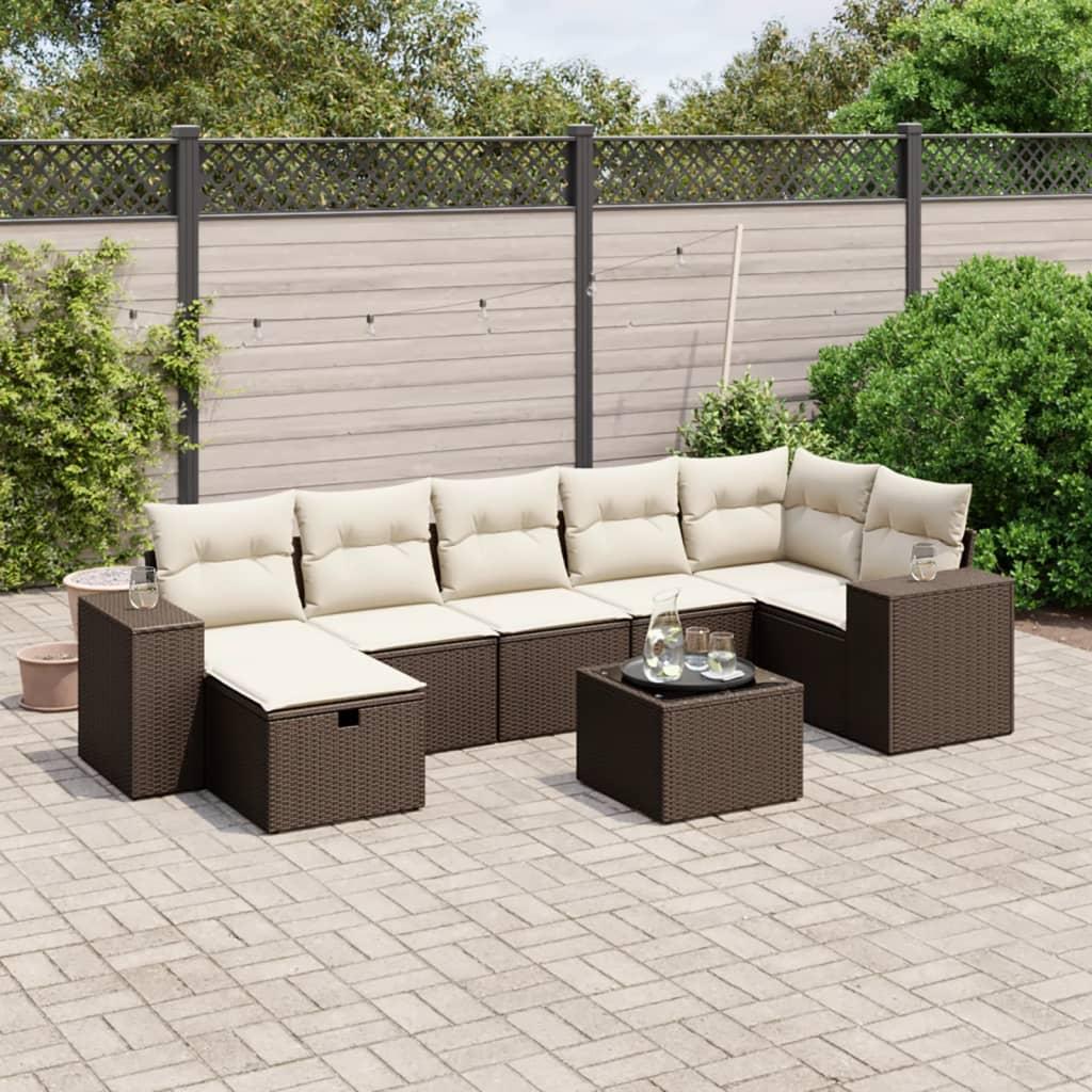 Sofasæt til haven 8 dele med hynder polyrattan brun