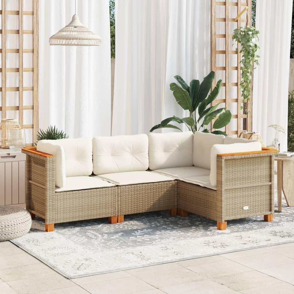 Sofasæt til haven 4 dele med hynder polyrattan beige