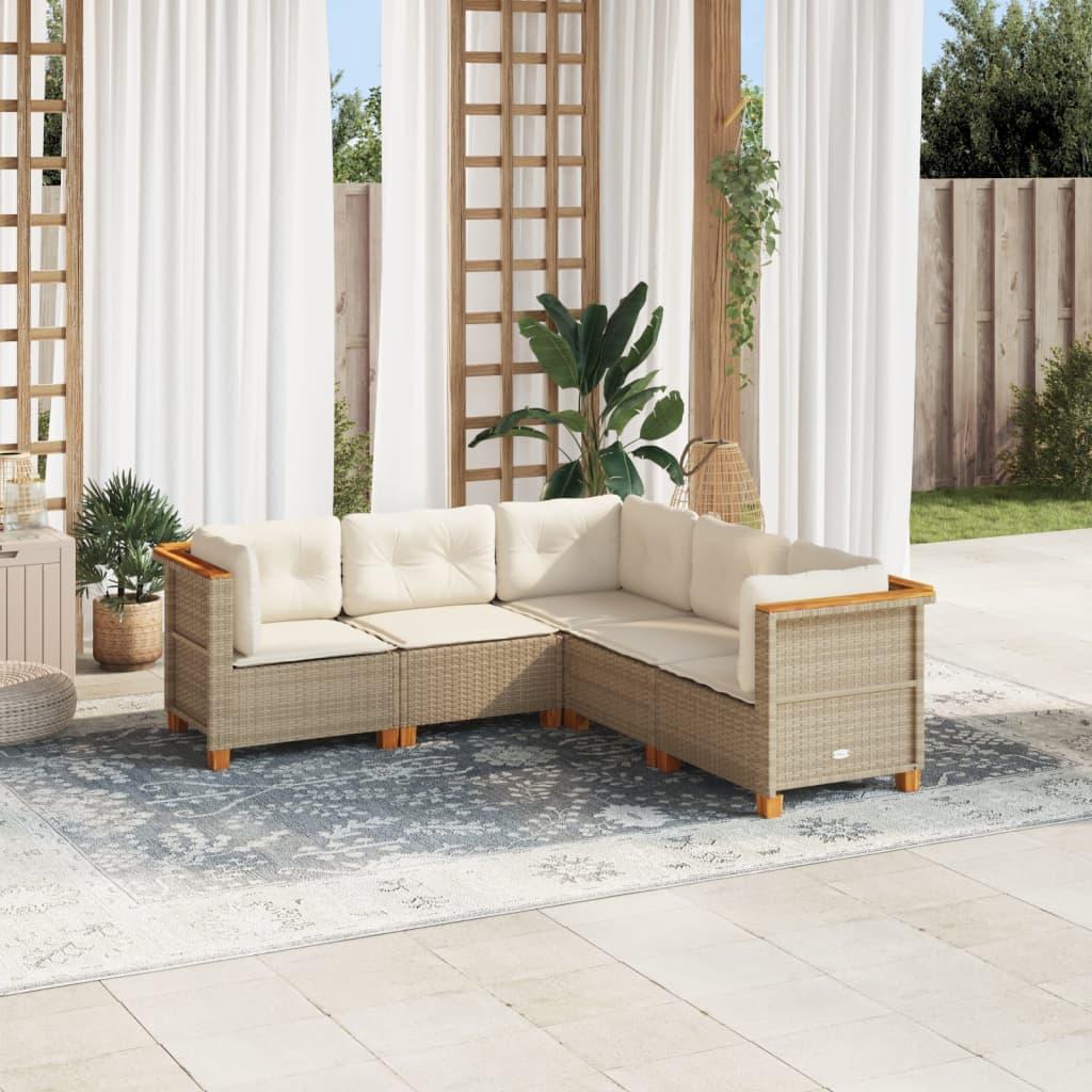 Sofasæt til haven 5 dele med hynder polyrattan beige