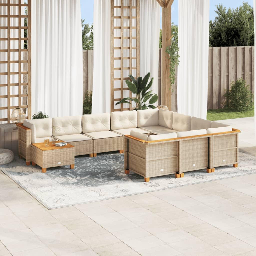 Sofasæt til haven 11 dele med hynder polyrattan beige