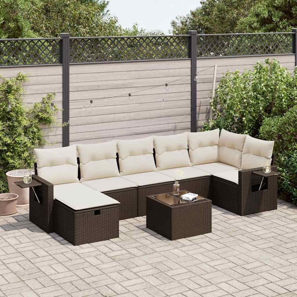 Sofasæt til haven 8 dele med hynder polyrattan brun
