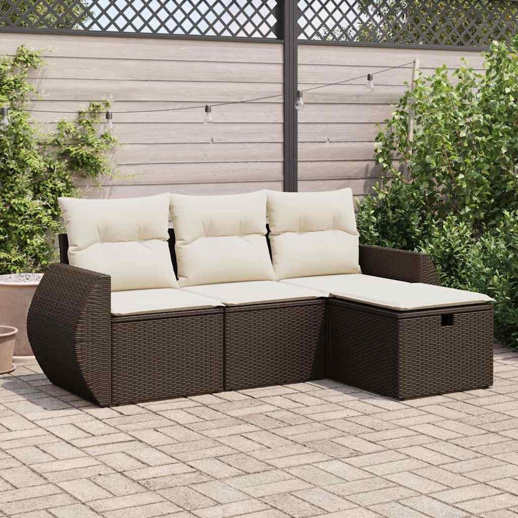 Sofasæt til haven 4 dele med hynder polyrattan brun