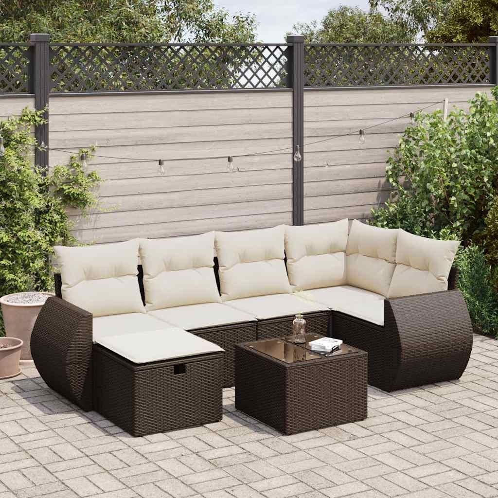 Sofasæt til haven 7 dele med hynder polyrattan brun