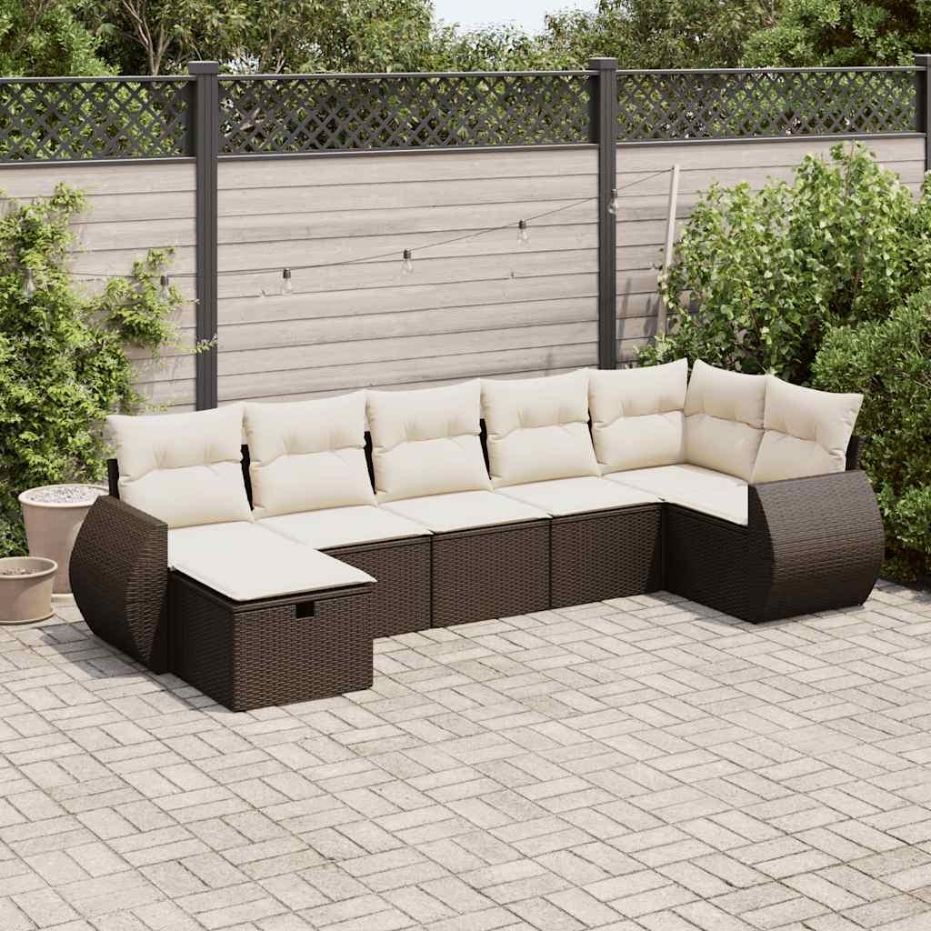 Sofasæt til haven 7 dele med hynder polyrattan brun