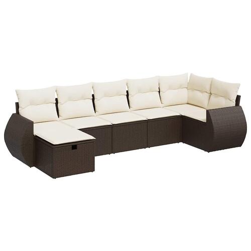 Sofasæt til haven 7 dele med hynder polyrattan brun