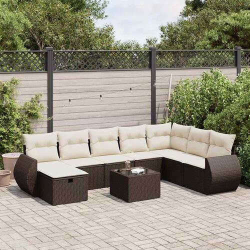 Sofasæt til haven 9 dele med hynder polyrattan brun