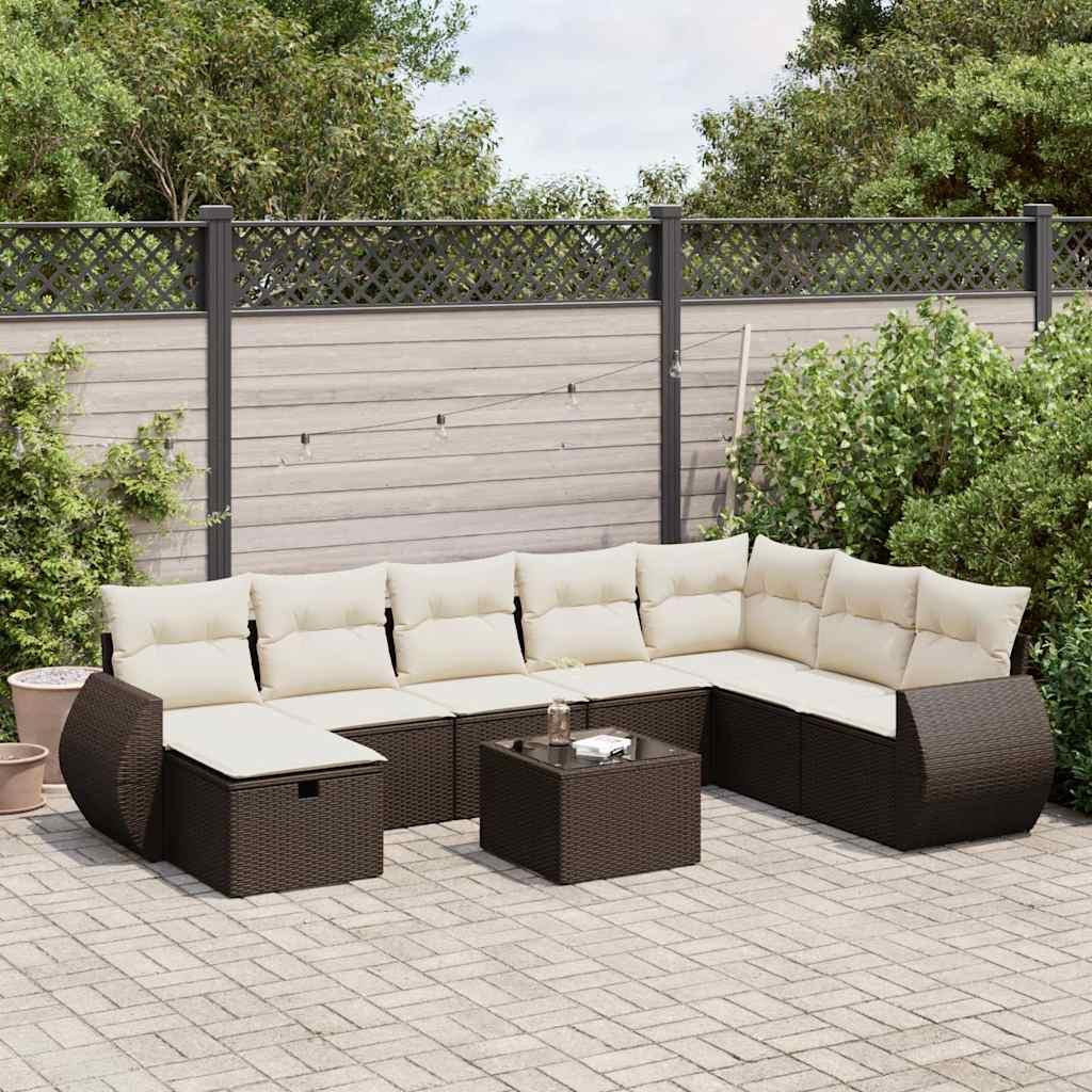 Sofasæt til haven 9 dele med hynder polyrattan brun