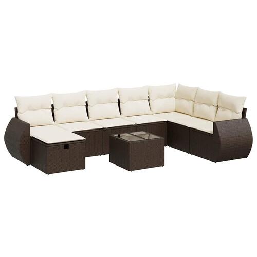 Sofasæt til haven 9 dele med hynder polyrattan brun