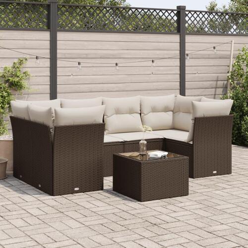 Sofasæt til haven 7 dele med hynder polyrattan brun