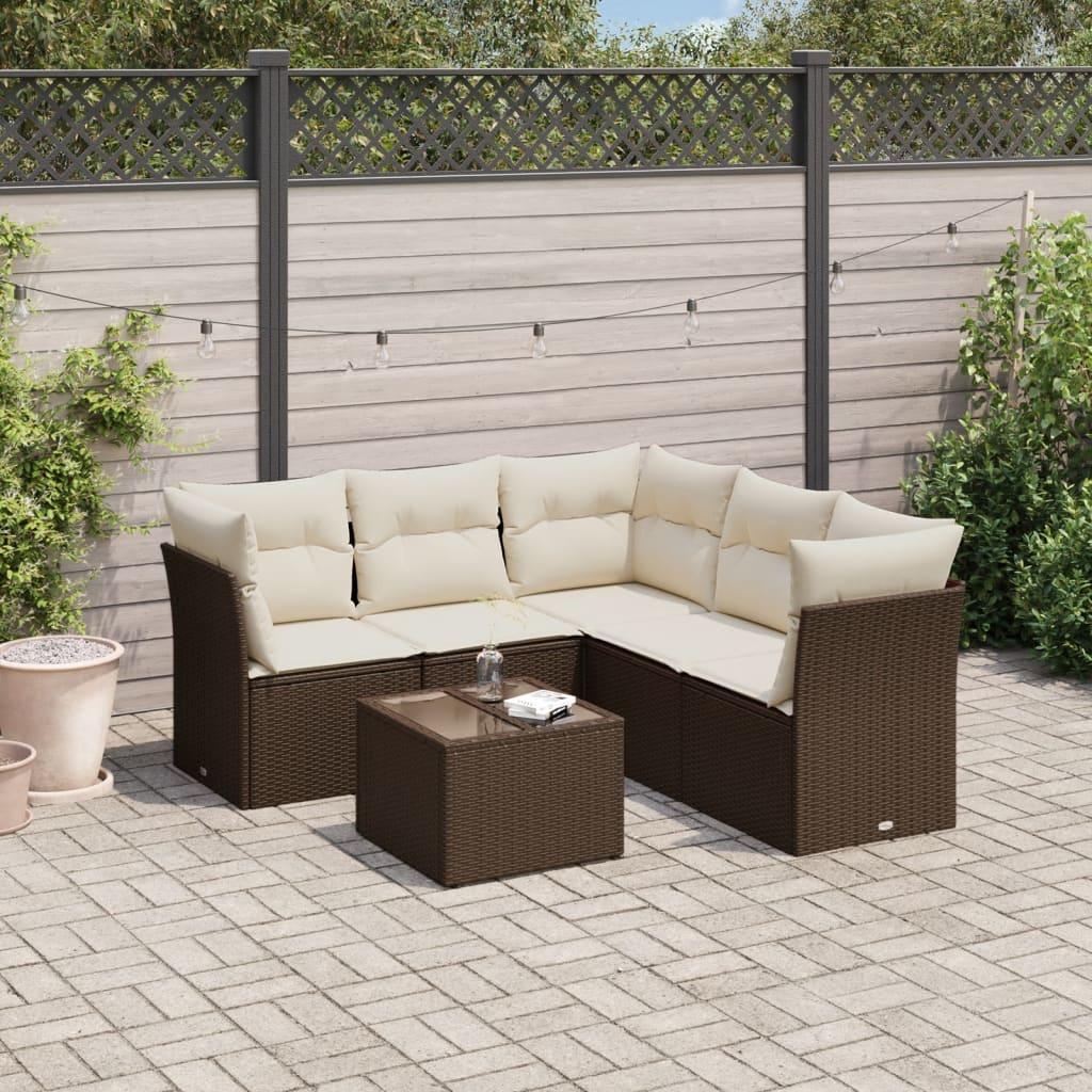 Sofasæt til haven 6 dele med hynder polyrattan brun billede