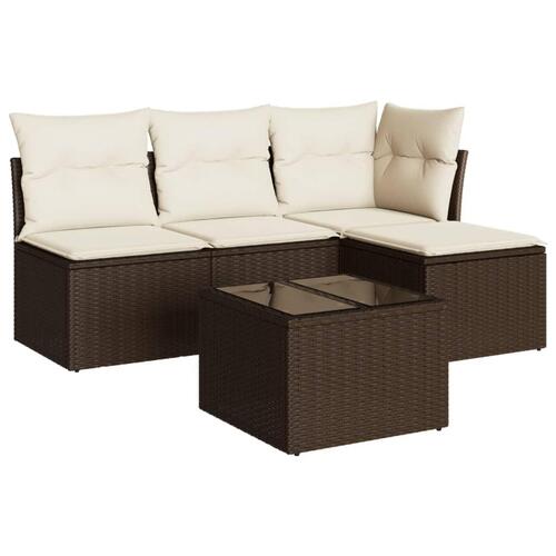 Sofasæt til haven 5 dele med hynder polyrattan brun