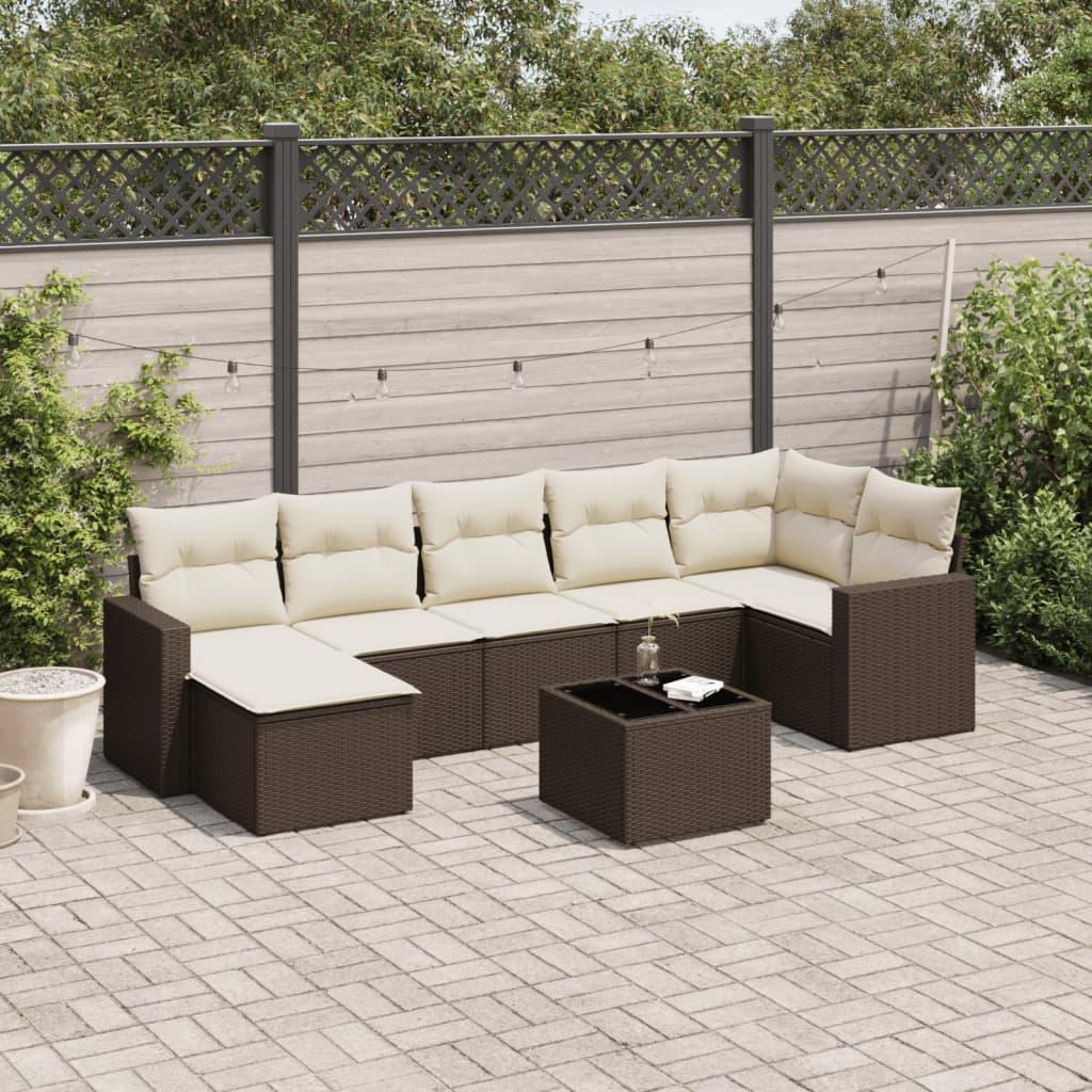 Sofasæt til haven i polyrattan - 8 dele med hynder, brun