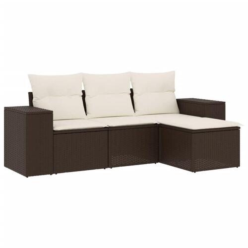 Sofasæt til haven 4 dele med hynder polyrattan brun