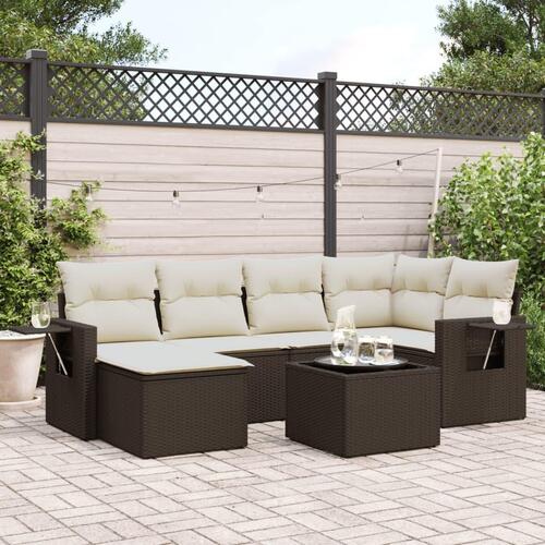 Sofasæt til haven 7 dele med hynder polyrattan brun