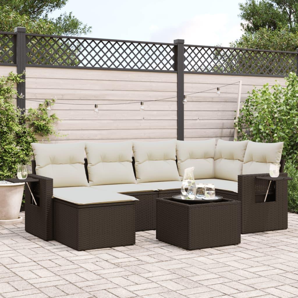 Sofasæt til haven 7 dele med hynder polyrattan brun