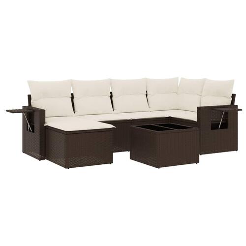 Sofasæt til haven 7 dele med hynder polyrattan brun