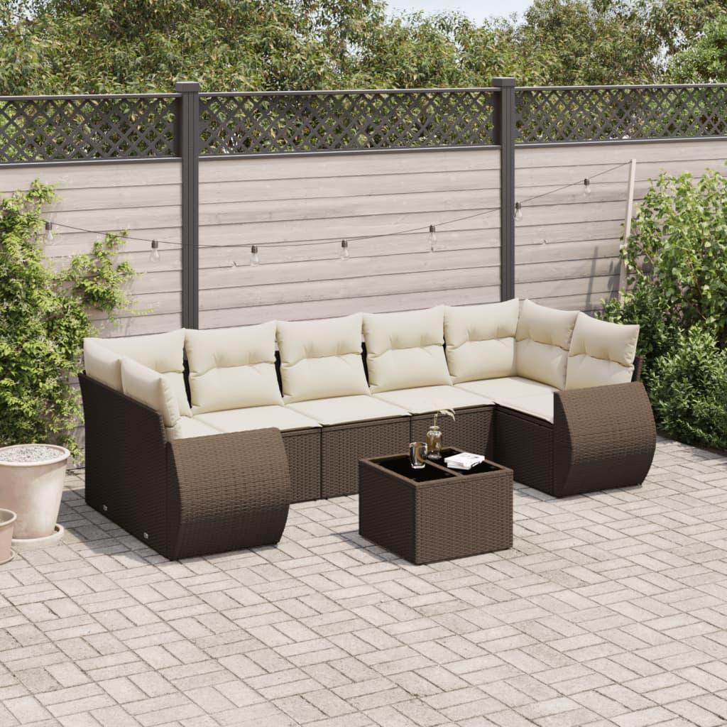 Sofasæt til haven 8 dele med hynder polyrattan brun