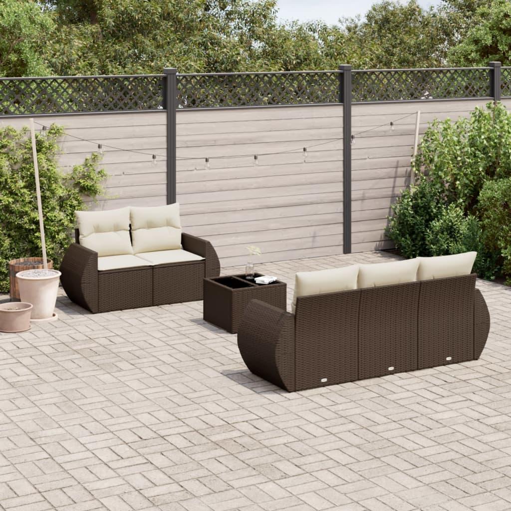 Havesofasæt i polyrattan - 6 dele med hynder, brun