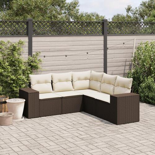 Sofasæt til haven 5 dele med hynder polyrattan brun