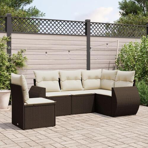 Sofasæt til haven 5 dele med hynder polyrattan brun