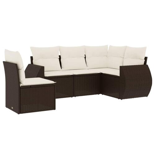 Sofasæt til haven 5 dele med hynder polyrattan brun