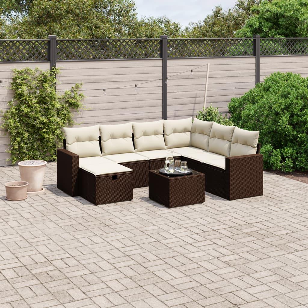 Sofasæt til haven 8 dele med hynder polyrattan brun