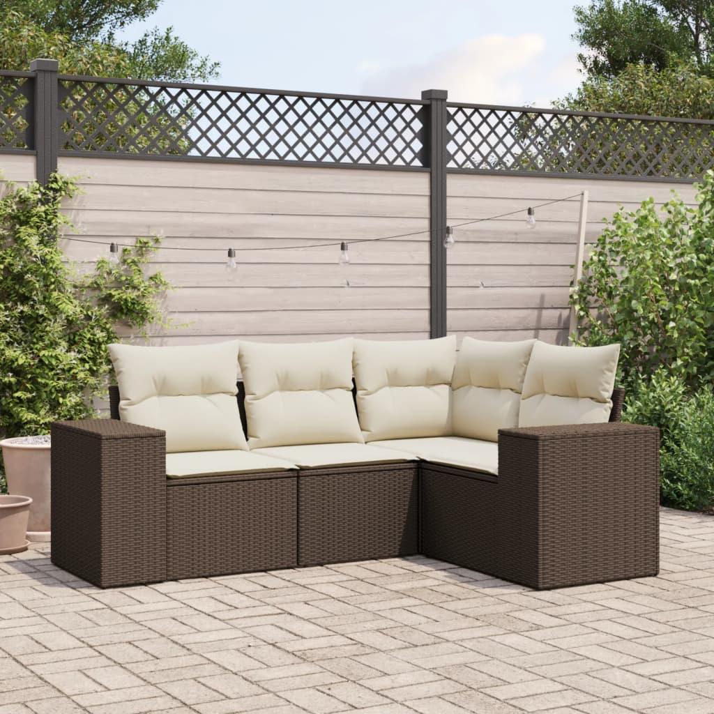 Sofasæt til haven 4 dele med hynder polyrattan brun