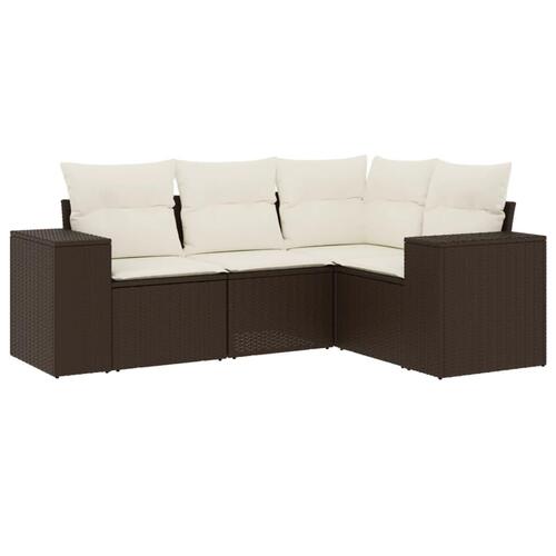 Sofasæt til haven 4 dele med hynder polyrattan brun