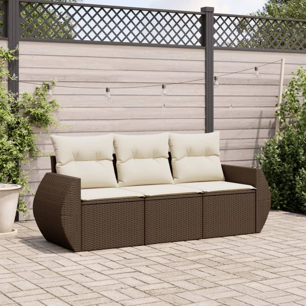 Sofasæt til haven 3 dele med hynder polyrattan brun