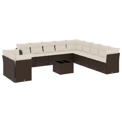 Sofasæt til haven 12 dele med hynder polyrattan brun