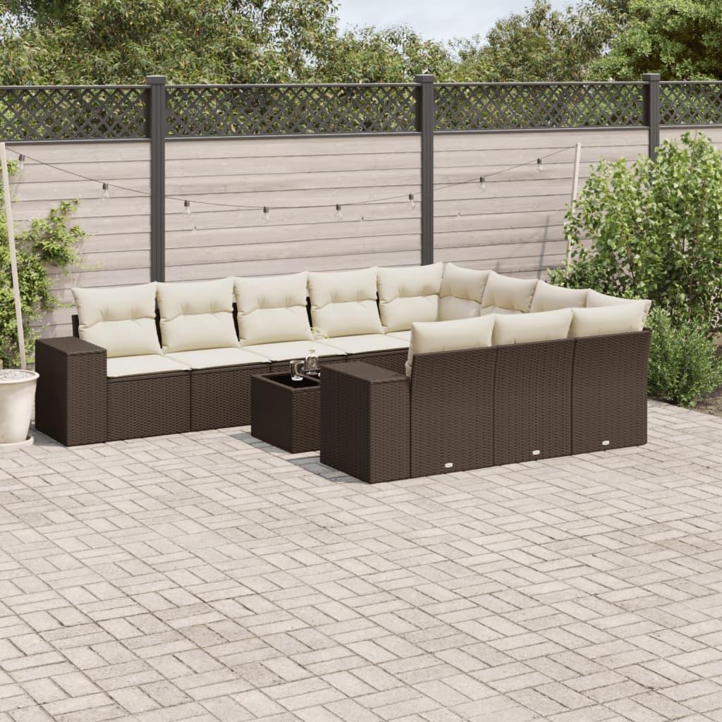 Loungesæt til haven 11 dele med hynder polyrattan brun