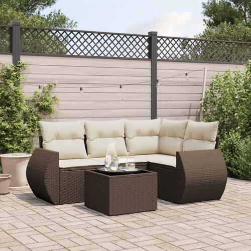 Sofasæt til haven 5 dele med hynder polyrattan brun