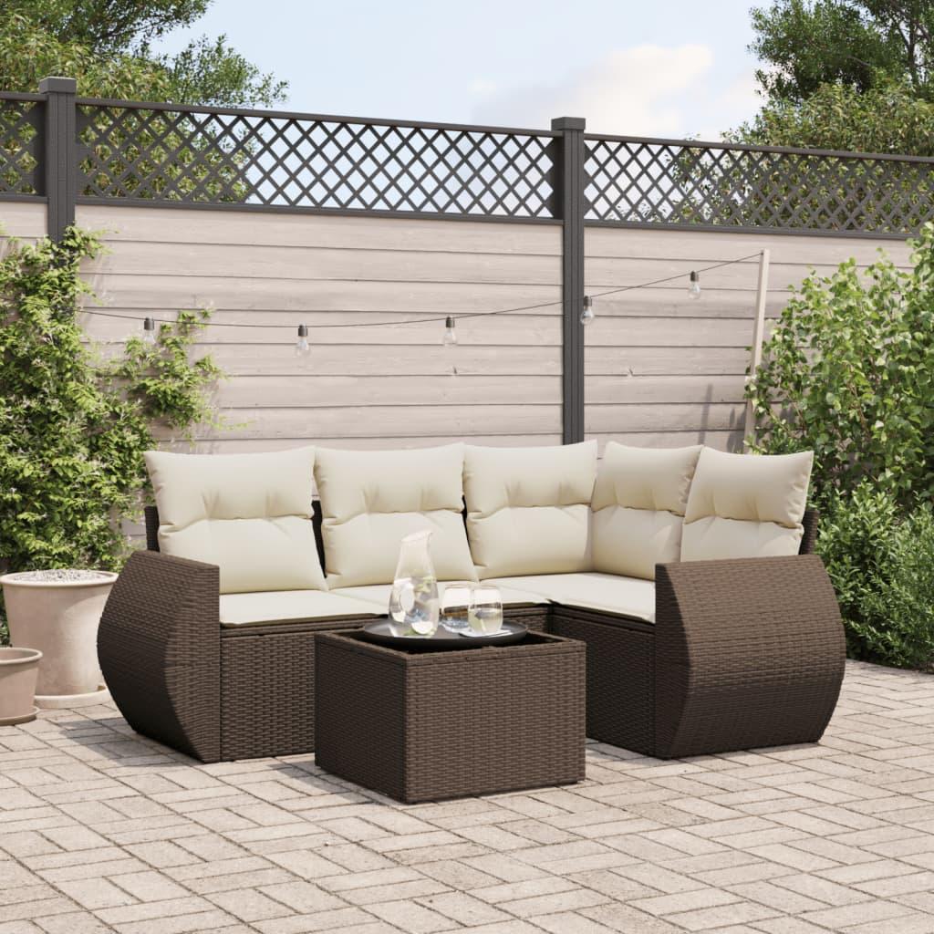 Sofasæt til haven 5 dele med hynder polyrattan brun