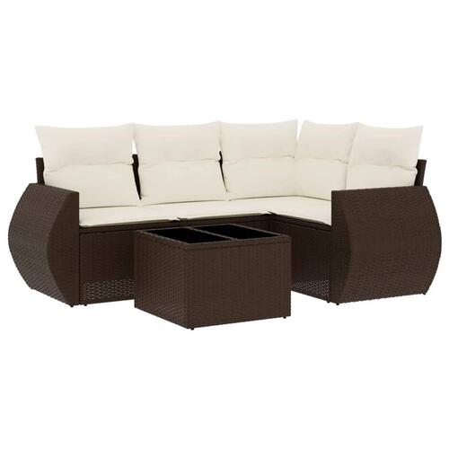 Sofasæt til haven 5 dele med hynder polyrattan brun