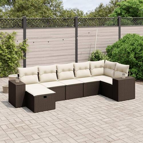 Sofasæt til haven 7 dele med hynder polyrattan brun