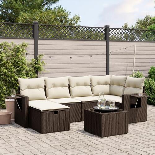 Sofasæt til haven 7 dele med hynder polyrattan brun