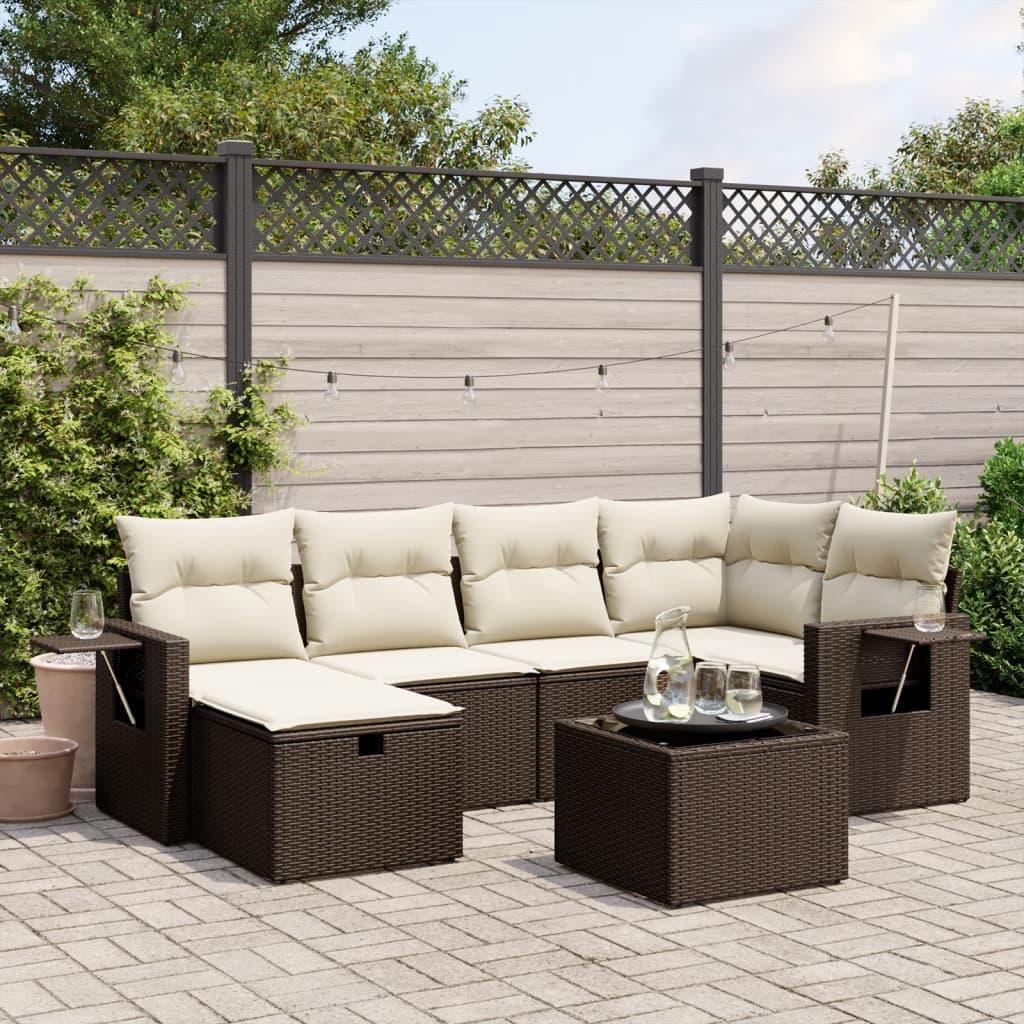 Sofasæt til haven 7 dele med hynder polyrattan brun