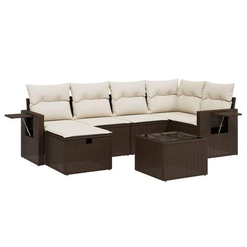 Sofasæt til haven 7 dele med hynder polyrattan brun