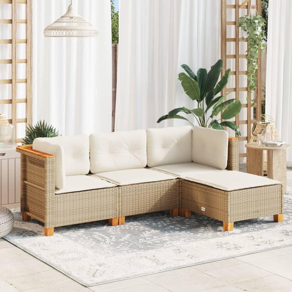 Sofasæt til haven 4 dele med hynder polyrattan beige