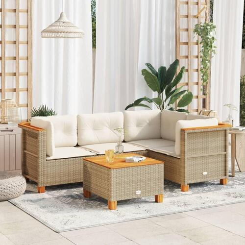 Sofasæt til haven 5 dele med hynder polyrattan beige