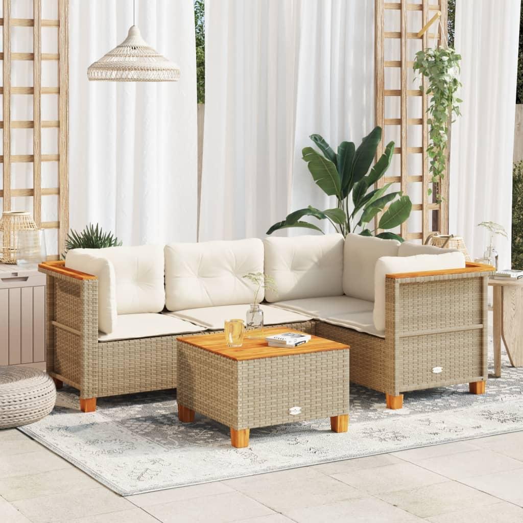 Sofasæt til haven 5 dele med hynder polyrattan beige