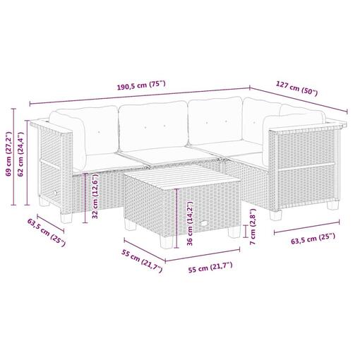 Sofasæt til haven 5 dele med hynder polyrattan beige