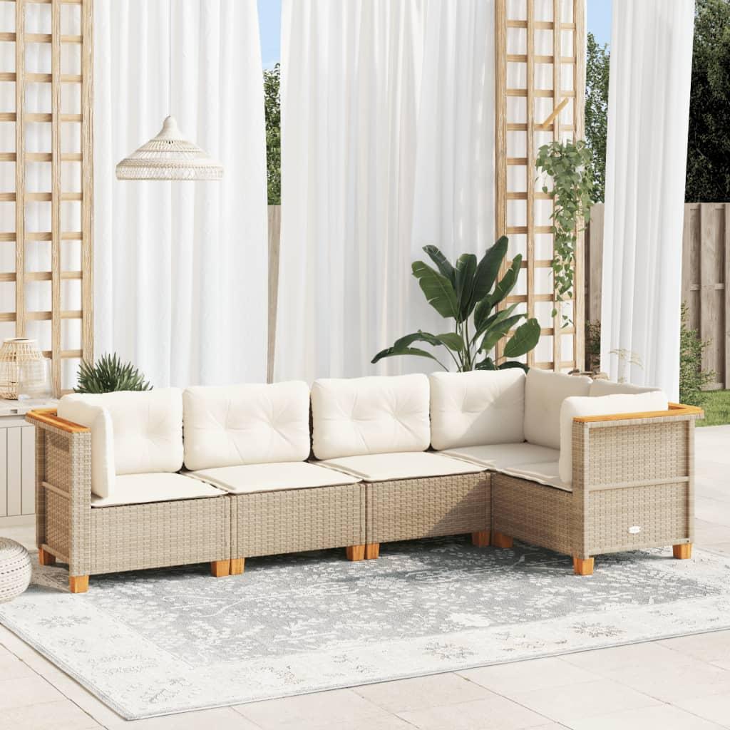 Sofasæt til haven 5 dele med hynder polyrattan beige