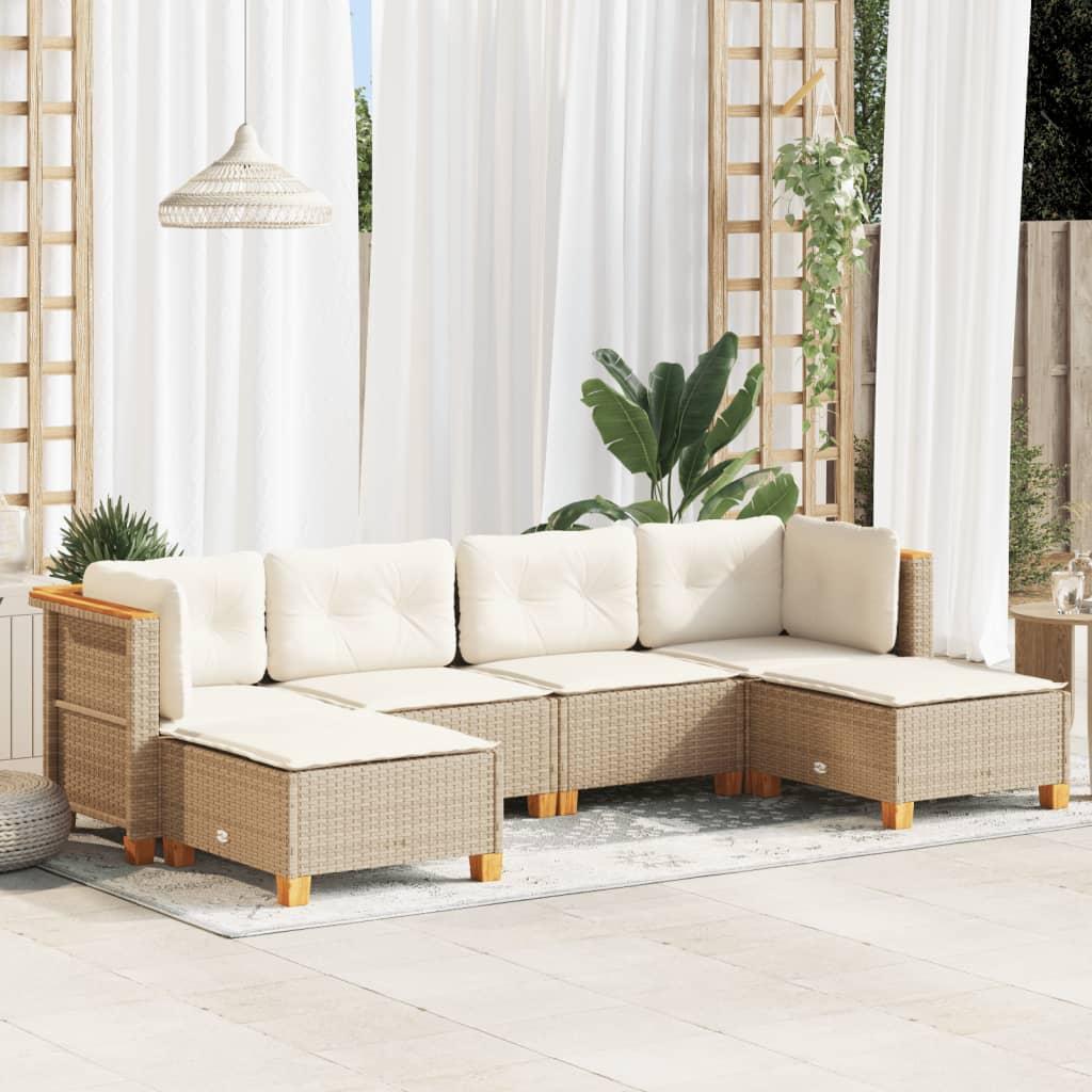 Sofasæt Til Haven 6 Dele Med Hynder Polyrattan - Beige / Vævet design