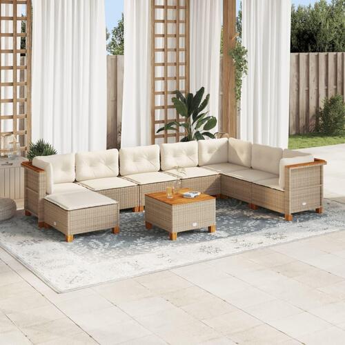 Sofasæt til haven 9 dele med hynder polyrattan beige