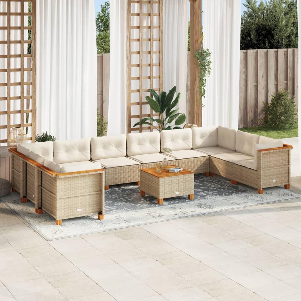 Sofasæt til haven 11 dele med hynder polyrattan beige