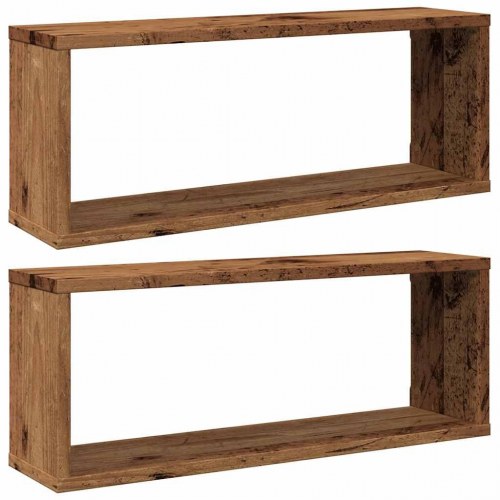 Væghylder 2 stk. kubeformet - 60×15×23 cm, konstrueret træ, antikt træ